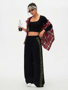 SHEIN LUNE Women's Autumn/Winter Leopard Print Patchwork Casual Straight Leg Pants - Multicolor - View 4