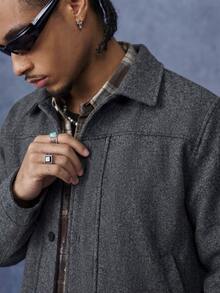 PAVTROS Men's Long Sleeve Fashionable Woolen Short Overcoat, Autumn/Winter - Dark Grey - View 4