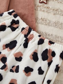 Leopardmönstrad flanell långärmad topp och byxor Fluffiga pyjamasset Mysiga och eleganta detaljer, höst- och vinterkläder - Multifärgad - Visa 5