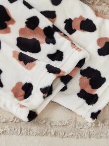 Leopardmönstrad flanell långärmad topp och byxor Fluffiga pyjamasset Mysiga och eleganta detaljer, höst- och vinterkläder - Multifärgad - Visa 3