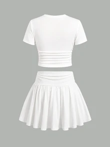 SHEIN Tween Girl 3pcs Pieces Tween Girl Set Multi-Color Black White Pink Short Sleeve Skirt Outfit - Multicolor - View 7