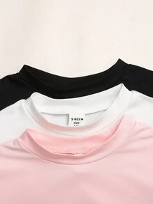 SHEIN Tween Girl 3pcs Pieces Tween Girl Set Multi-Color Black White Pink Short Sleeve Skirt Outfit - Multicolor - View 10