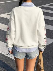 Modelyn Women's Tiger Print Patchwork Striped 2 In 1 Drop Shoulder Long Sleeve Casual Sweatshirt - Multicolor - View 2