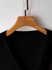 SHEIN Clasi White V-Neck Lace Patchwork Knit Sweater, Exquisite And Chic Fall Winter - Black - View 5