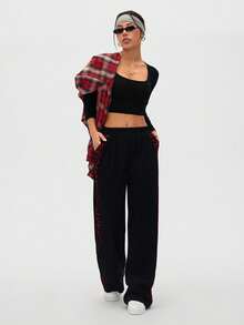 SHEIN LUNE Women's Autumn/Winter Leopard Print Patchwork Casual Straight Leg Pants - Multicolor - View 6