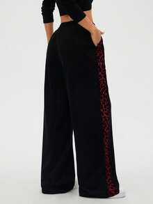 SHEIN LUNE Women's Autumn/Winter Leopard Print Patchwork Casual Straight Leg Pants - Multicolor - View 2