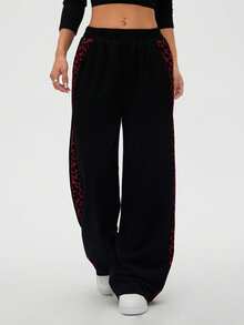 SHEIN LUNE Women's Autumn/Winter Leopard Print Patchwork Casual Straight Leg Pants - Multicolor - View 8