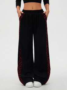 SHEIN LUNE Women's Autumn/Winter Leopard Print Patchwork Casual Straight Leg Pants - Multicolor - View 4