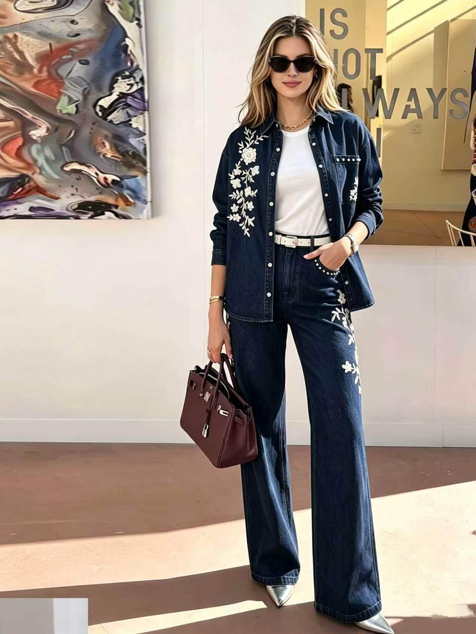 Women's Modern Elegant Heavy Embroidery & Beaded Loose Fit Versatile Flared Jeans