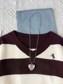 SHEIN Teen Girl Color Block Drop Shoulder Sweater - Rust Brown - View 3