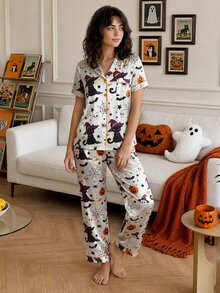 Chillnights Set Piyama Satin Digital Print PJS10 untuk Wanita - MultiWarna - View 10