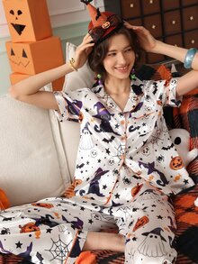 Chillnights Set Piyama Satin Digital Print PJS10 untuk Wanita - MultiWarna - View 2