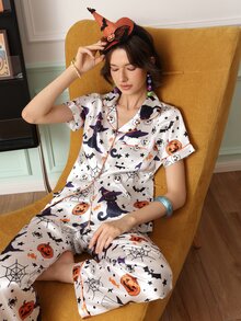Chillnights Set Piyama Satin Digital Print PJS10 untuk Wanita - MultiWarna - View 4