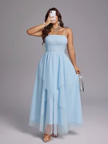 Viva Relle Plus Size Elegant Mesh Party Dress - Baby Blue - View 5