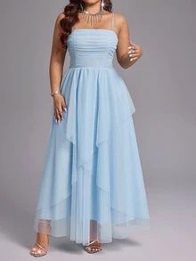Viva Relle Plus Size Elegant Mesh Party Dress - Baby Blue - View 7