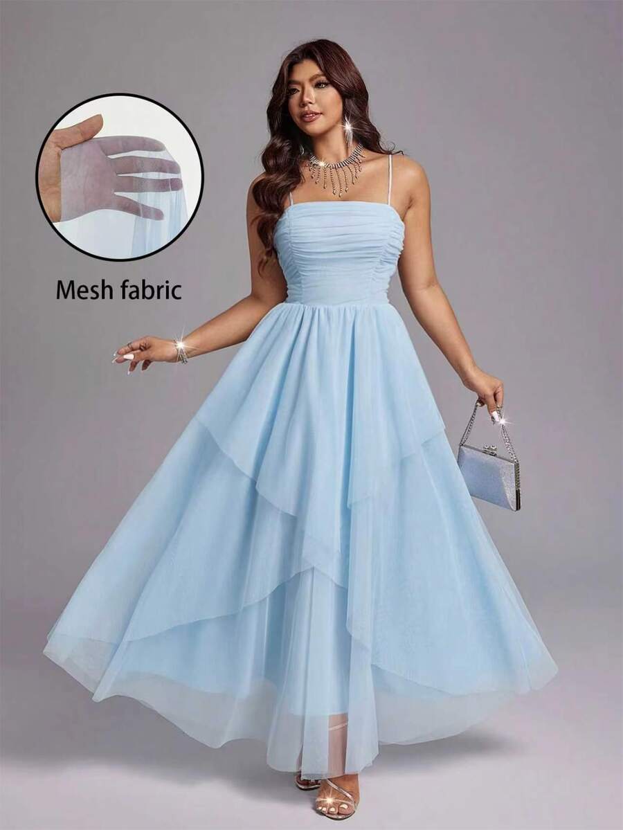 Viva Relle Plus Size Elegant Mesh Party Dress - Baby Blue - View 1