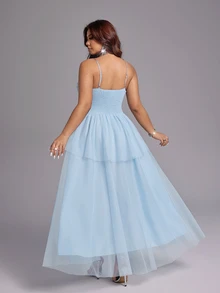 Viva Relle Plus Size Elegant Mesh Party Dress - Baby Blue - View 2