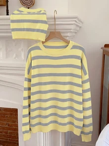 Comfortcana Women's New Autumn Striped Sweater 2 Pieces Set - Light Yellow - View 7