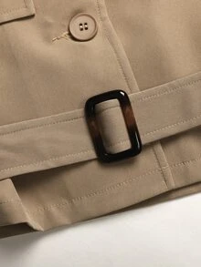 SHEIN 女童寬鬆休閒極簡舒適收腰優雅短版時尚外套，秋季/冬季開學季 - 杏色 - 查看 8