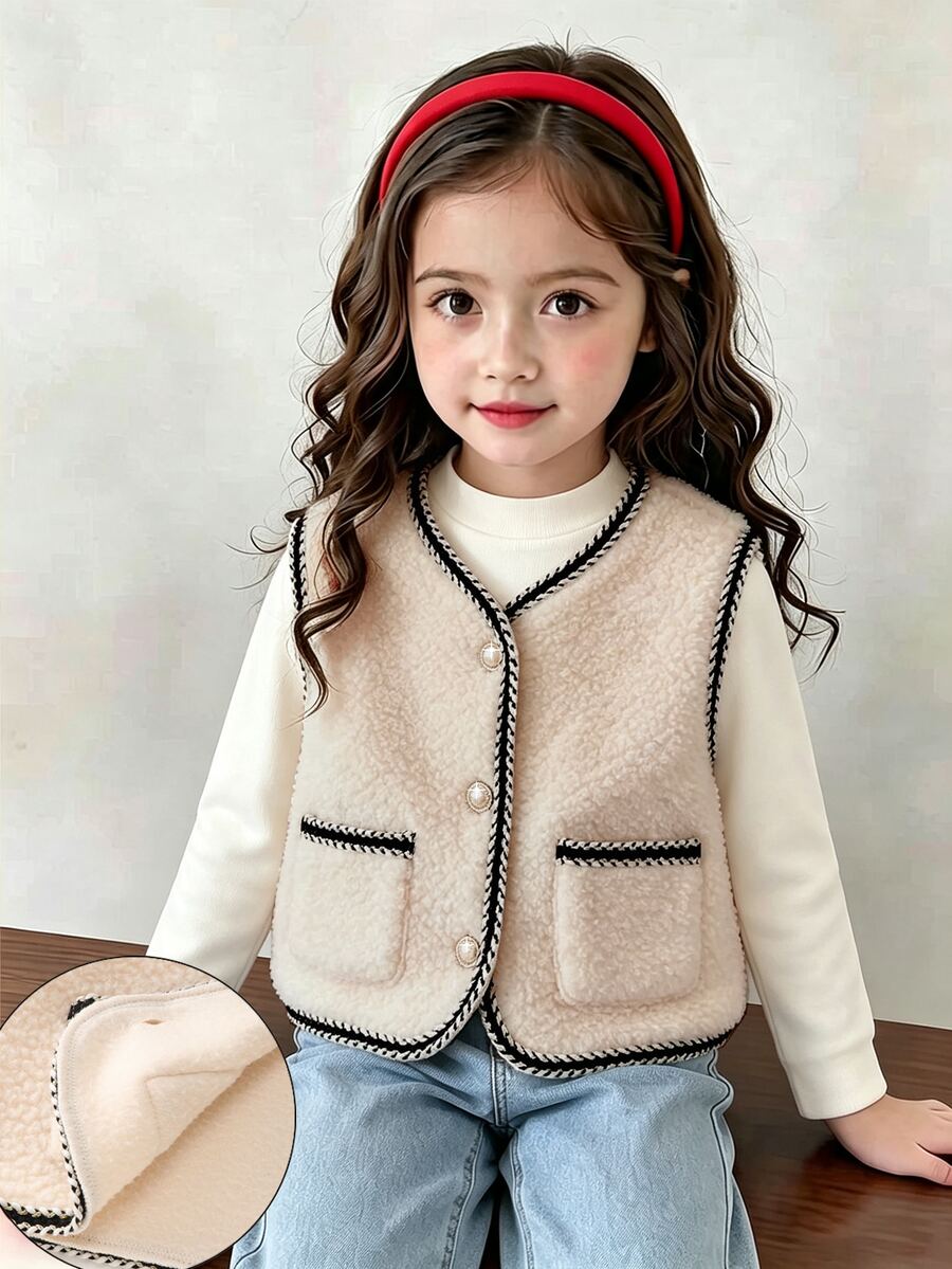 SHEIN معاطف طفلة صغيرة - لون مشمشي - مشاهدة 1