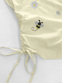 Resyla 女款時尚刺繡抽繩繫帶單排扣襯衫 - 白色 - 查看 3