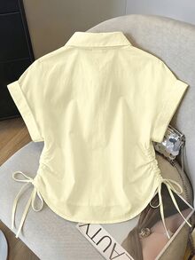 Resyla 女款時尚刺繡抽繩繫帶單排扣襯衫 - 白色 - 查看 2
