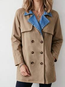 Yunfilé Jaket Trench Coat Wanita Model Baru Musim Gugur/Dingin - Khaki - View 3