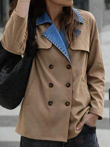Yunfilé Jaket Trench Coat Wanita Model Baru Musim Gugur/Dingin - Khaki - View 8