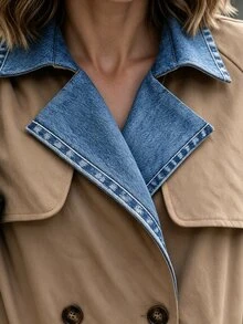 Yunfilé Jaket Trench Coat Wanita Model Baru Musim Gugur/Dingin - Khaki - View 6