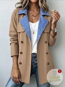Yunfilé Jaket Trench Coat Wanita Model Baru Musim Gugur/Dingin - Khaki - View 1
