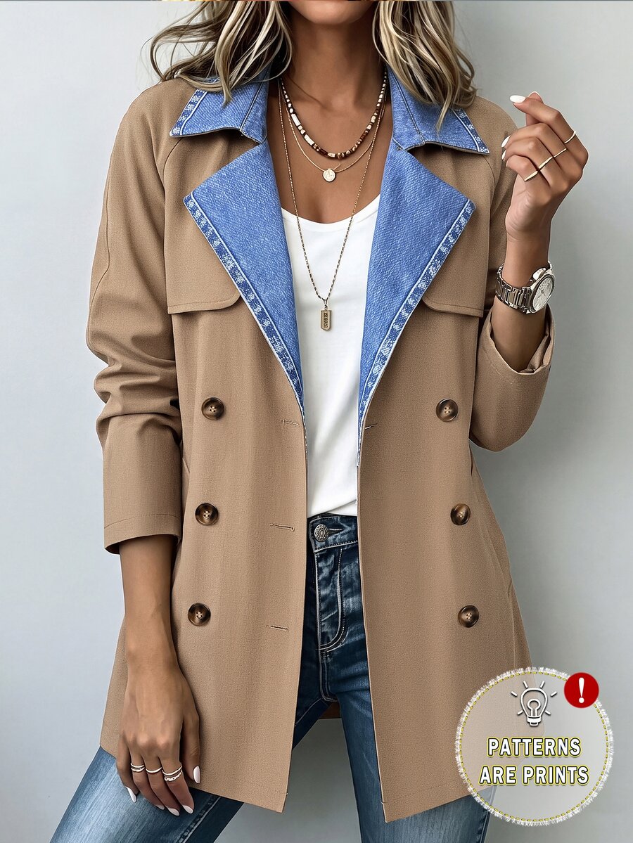 Yunfilé Jaket Trench Coat Wanita Model Baru Musim Gugur/Dingin - Khaki - View 1