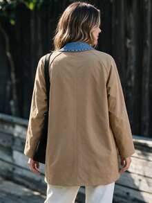 Yunfilé Jaket Trench Coat Wanita Model Baru Musim Gugur/Dingin - Khaki - View 2