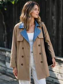 Yunfilé Jaket Trench Coat Wanita Model Baru Musim Gugur/Dingin - Khaki - View 4