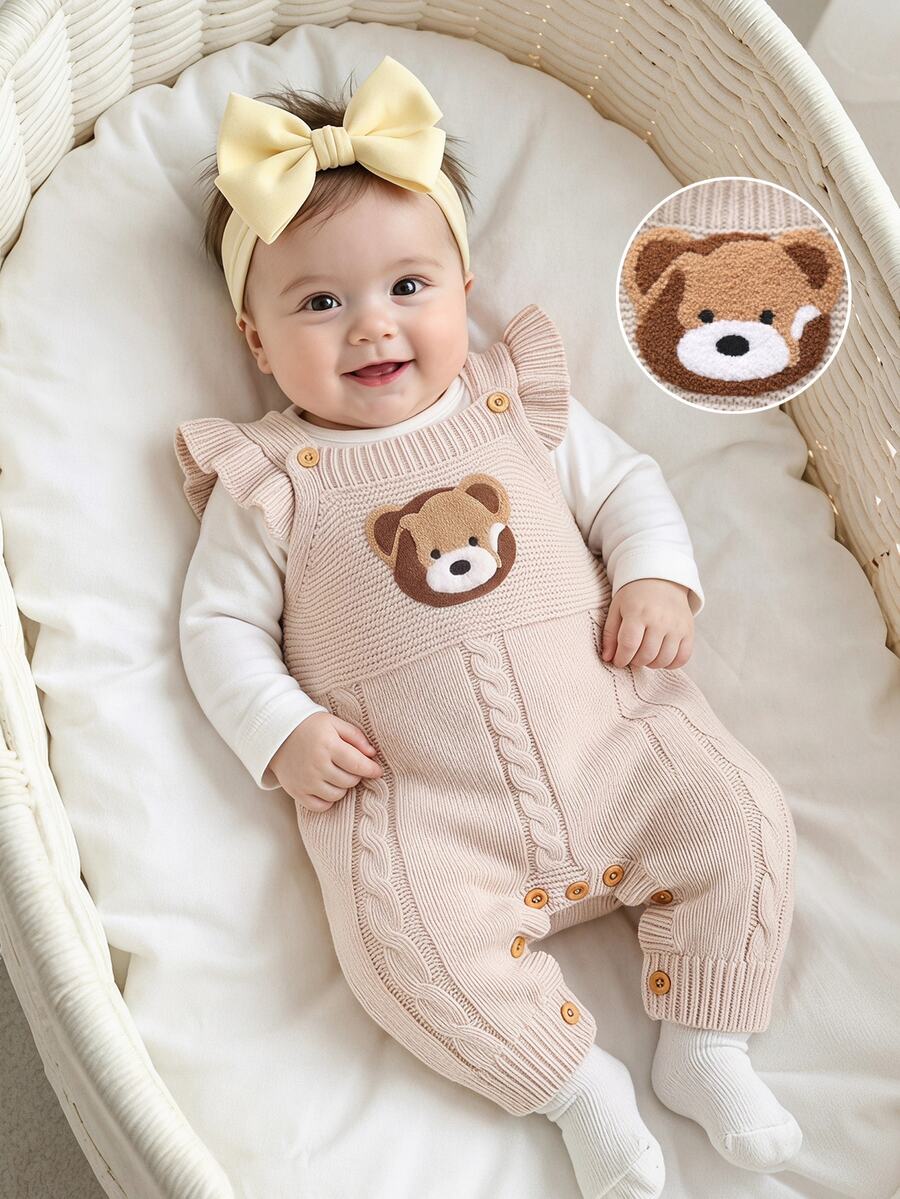 SHEIN Baby Girls Sweater Onesies - Apricot - View 1