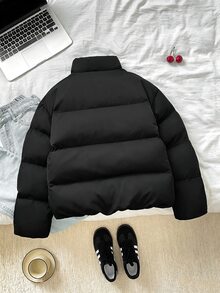 青少年女孩拼色極簡百搭日常街頭風厚外套 秋冬穿搭 - 藏蓝色 - 查看 2