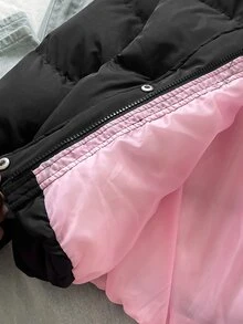 青少年女孩拼色極簡百搭日常街頭風厚外套 秋冬穿搭 - 藏蓝色 - 查看 8