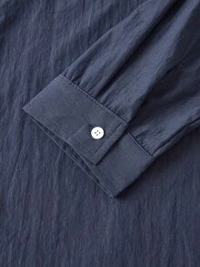 HIMLAND Men's Solid Color Casual Versatile Daily Long Sleeve Shirt - Blue - View 5