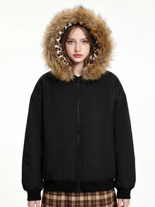 SHEIN Tween Girl Fuzzy Trim Kids Hooded Winter Coat - Multicolor - View 5
