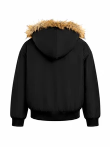 SHEIN Tween Girl Fuzzy Trim Kids Hooded Winter Coat - Multicolor - View 6