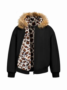 SHEIN Tween Girl Fuzzy Trim Kids Hooded Winter Coat - Multicolor - View 7