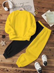 BATMAN X SHEIN Tween Boy Letter Print Long Sleeve Sweatshirt And Sweatpants Casual Set - White - View 2