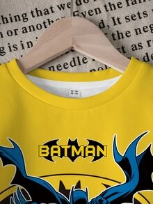 BATMAN X SHEIN Tween Boy Letter Print Long Sleeve Sweatshirt And Sweatpants Casual Set - White - View 4
