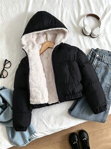 SHEIN Tween Girls Winter Coats - Black - View 3