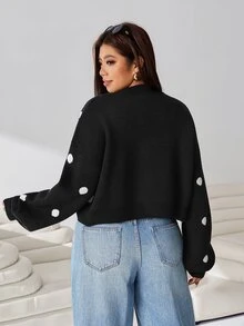 Solflare Plus Size Women's Autumn/Winter Black And White Long Sleeve Cardigan School College Office Work 90s 1960s Cute - Multicolor - View 5