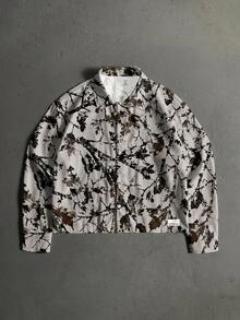 Manfinity ZONE917 American Vintage Boxy Loose Fit Fashion Dry Branch Label Print Tag Size Long Sleeve Cropped Shirt - Multicolor - View 1