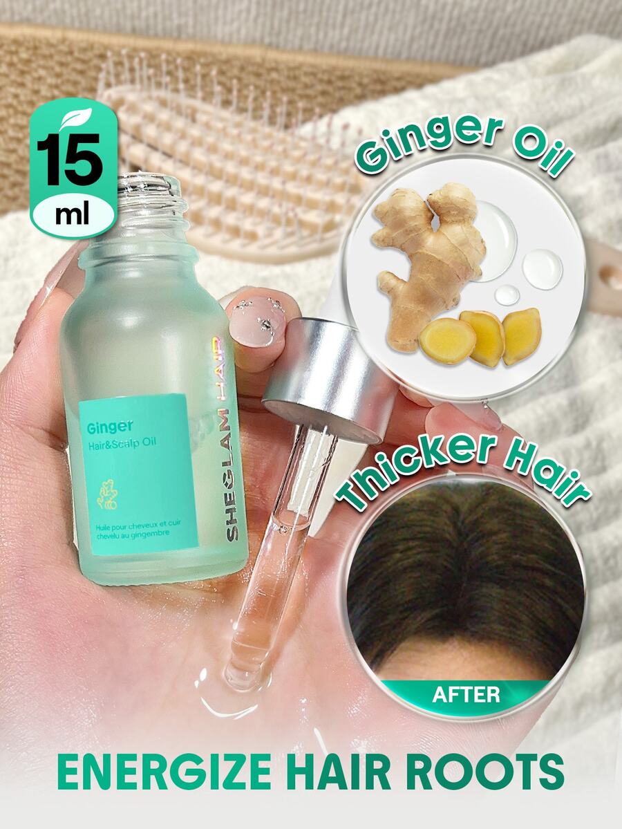 SHEGLAM HAIR 生薑頭髮和頭皮油 - 15 毫升/0.5 液量盎司,頭髮強化油,護髮精油,生薑油保濕油精華,滋養毛囊,強化髮根並增強自然光澤,富含生薑油、橄欖油和荷荷巴油,適合脆弱和脫落的頭髮 禮物 粉紅色的 化妝品 海灘 節慶 護髮 假期 夏天 美髮配件 返校 旅行 - 薑色 - 查看 1