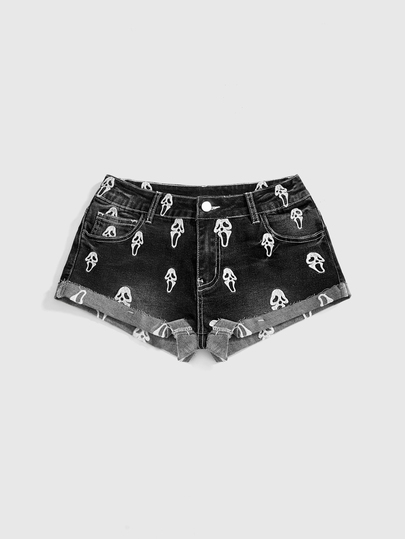Pantaloncini di jeans vintage punk goth a vita bassa