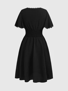 ROMWE Plus Size Women Vintage Gothic Sun & Moon Embroidery V-Neck Lace Patchwork Dress - Black - View 2