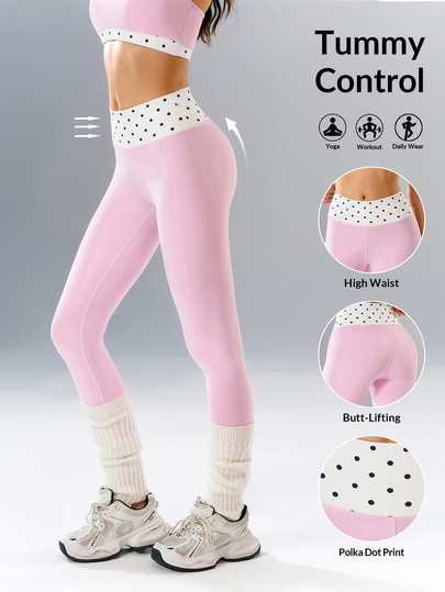 VARSIVA Women's Polka Dot Patchwork Casual Versatile Daily Travel Sports Leggings