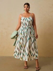 Travachic Gaun Cami Warna Hijau Sage Putih dan Atasan Warna Polos Ukuran Besar untuk Wanita, Setelan Kasual Boho 2 Potong untuk Liburan Formal Musim Gugur - Hijau - View 7